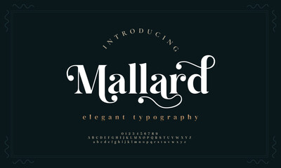 Mallard Abstract Fashion font alphabet. Minimal modern urban fonts for logo, brand etc. Typography typeface uppercase lowercase and number. vector illustration