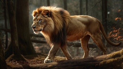 majestic lion in the woods