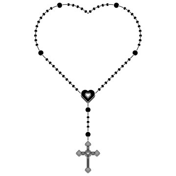 Heart-shaped rosary, rosary with Christian cross, symbol of the Catholic religion