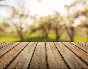 Empty blank wood table on nature background.