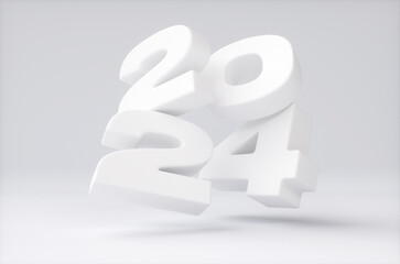 2024 numbers on white background of Happy New Year celebration for flyers, posters, business decoration sign, brochure, card, banner, postcard. 3d rendering illustration.