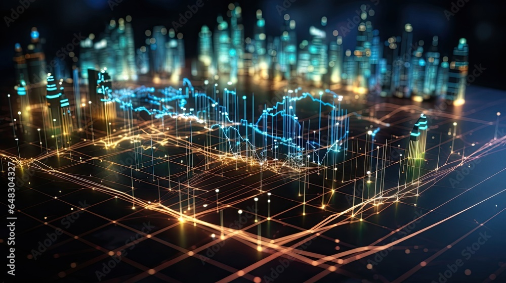 Poster data flow chart over big city