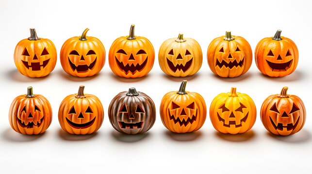 many different pumpkins against a white background (Generative AI)