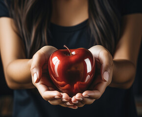 Close-Up of Woman Gracefully Holding a Fresh Apple in Her Hands, Symbolizing Healthy Living