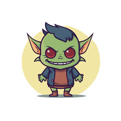 Kawaii goblin character; ideal for Halloween, spooky events, clipart, and sticker creations.