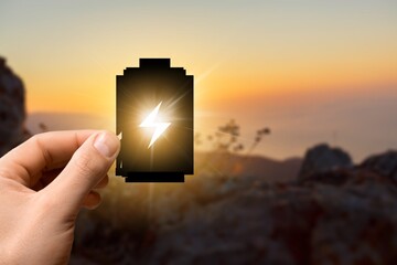 Technology battery power energy in hand