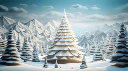 Schilderijen op glas a Christmas tree in paper pattern (Generative AI) © Robert Leßmann