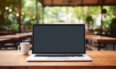 laptop on the table Empty screen 