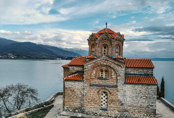 the orthodox church from 1400 located on lake ohrid