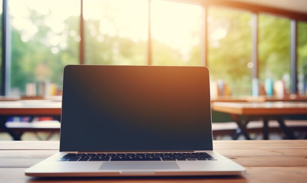 laptop on the table Empty screen 