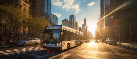 Fotobehang Verenigde Staten City bus at Sunset