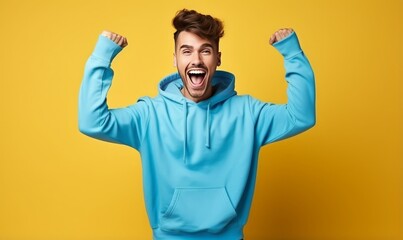 Fototapeta premium Isolated Man screaming Over yellow Background