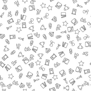 Actor, Theatrical Mask, Clapper Board Seamless vector pattern made of line icons. Suitable for web wrapping, printing, web sites, apps