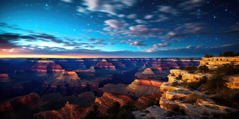 Grand Canyon National Park sunset. vibrant blue gradient sunrise, sunset, dusk sky.