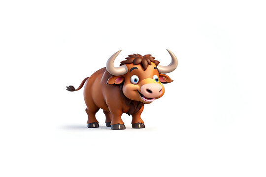 3D character style happy smiling buffalo standing on an isolated empty white background - Generative AI