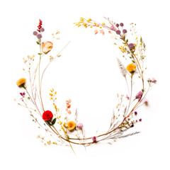 Summer Wreath of Wildflowers Isolated on White Background