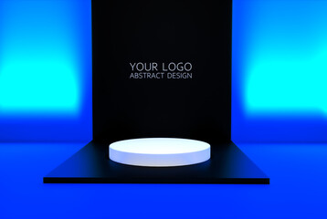 3D realistic white cylinder products podium in blue clean studio room. Promotion display. Abstract minimal scene for products stage showcase.