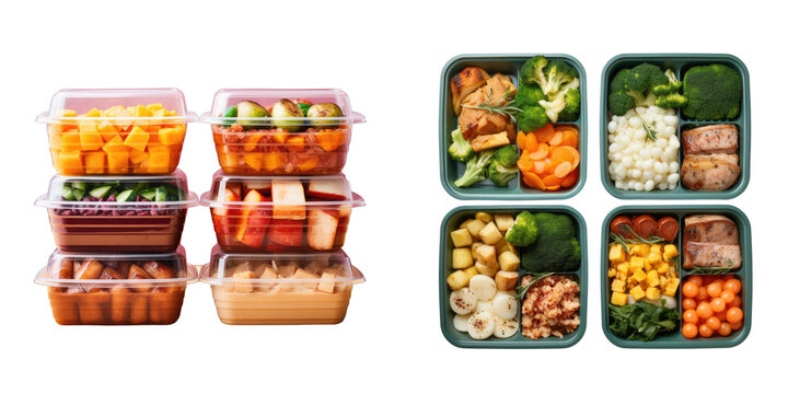 Png Set Freshly prepared meals in plastic boxes against a transparent background