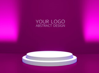 3D realistic white cylinder products podium in pink clean studio room. Promotion display. Abstract minimal scene for products stage showcase.