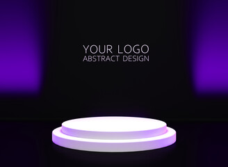 3D realistic white cylinder products podium in black clean studio room. Promotion display. Abstract minimal scene for products stage showcase.