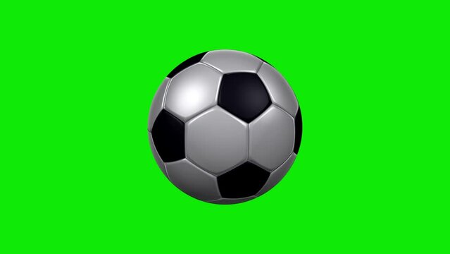 Soccer Ball - Classic White Black - Spinning Loop - Realistic 3D animation isolated on green screen
