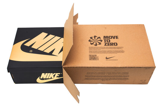 Milan Italy_September 12 2023 Nike Air Jordan Shoe Box with Packing Cardboard. isolated on white background