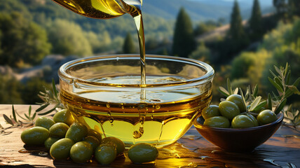 Extra virgin olive oil and fresh olives
