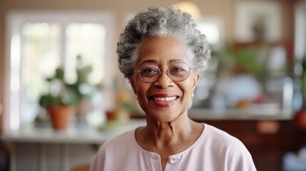 Fototapeta Portrait of happy senior African American woman in a nursing home. obraz