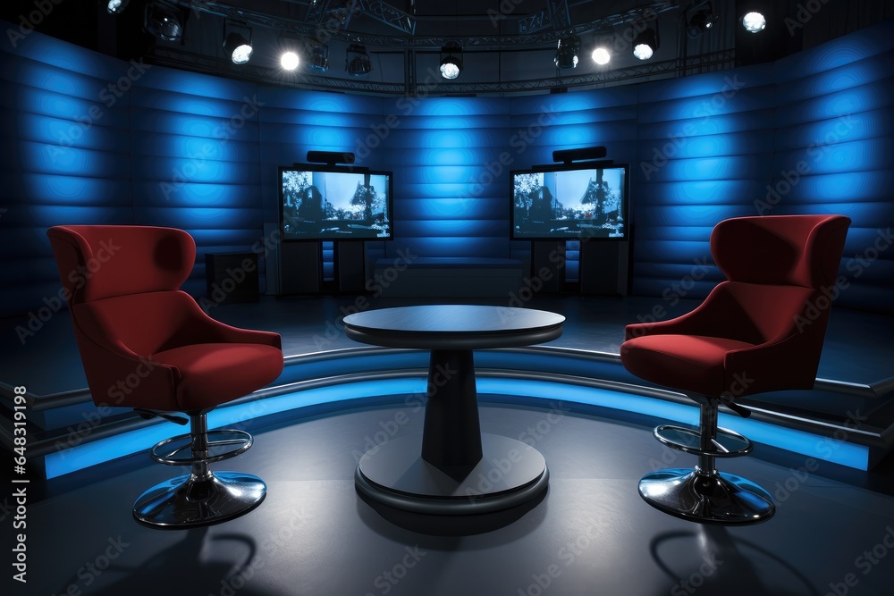 Aufkleber studio with two chair for a televised debate program.