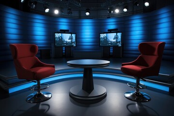 Studio with two chair for a televised debate program.