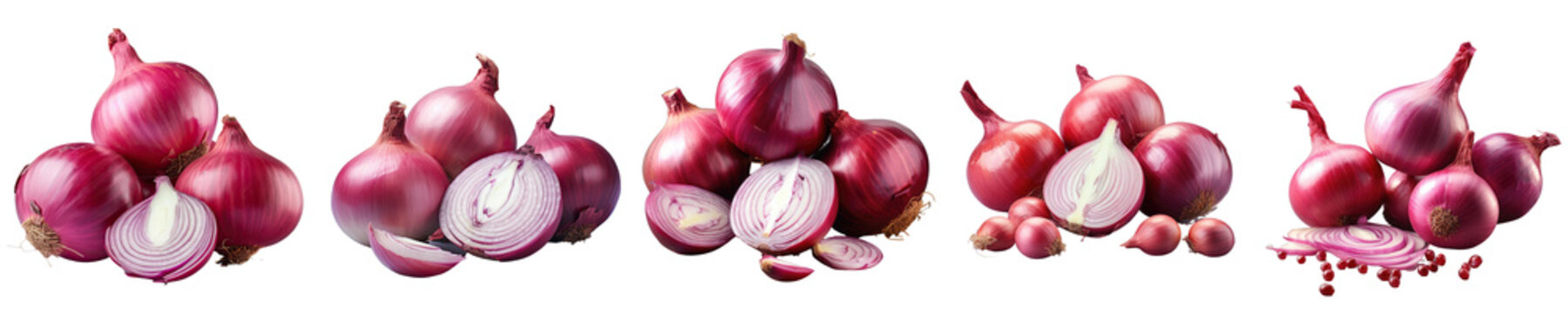 Png Set Heap of red onion whole and sliced isolated on transparent background