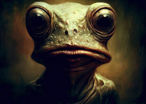 Frog Humanoid Portrait, Werid Art