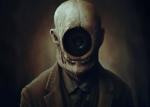 Humanoid Cyclops with a Camera as an Eye, Horror Art