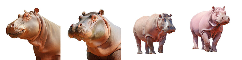 Png Set Hippopotamus walking in profile transparent background