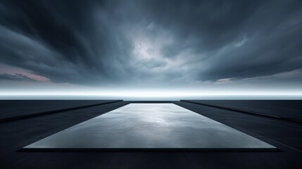 Black Endless Stretching Background Concrete Floor Dark Landscape Blue Sky Horizon