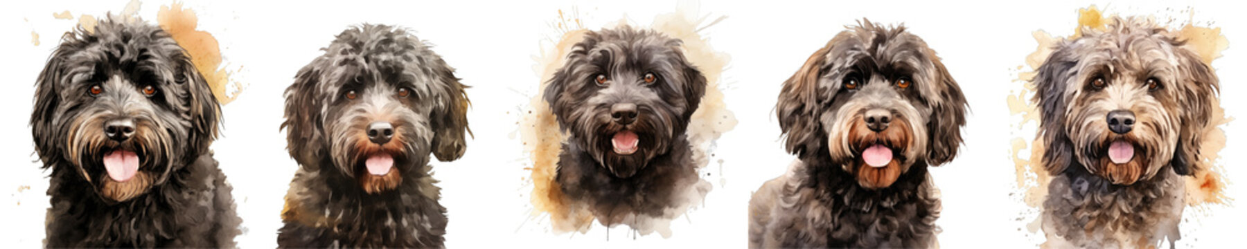 Png Set Illustration of curly haired Puli dog with cute expression transparent background