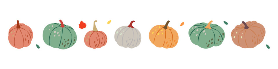 Pumpkins set. Autumn halloween pumpkins. Autumn halloween vegetables. Vector illustration.