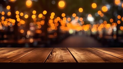 Wooden display boards for product placement with a blurred background.