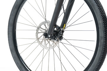 bicycle front wheel with spoke isolated on white background