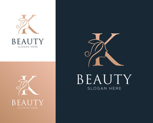 Combination letter K with woman beauty elements logo design vector illustration