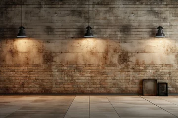 Deurstickers Product Presentation, Brick wall, concrete floor and lamps background 3d render   Generative AI © Kay