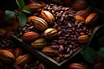 Colorful Cocoa pods and beans - obrazy, fototapety, plakaty