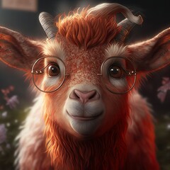 head of a goat and glasses with black background
