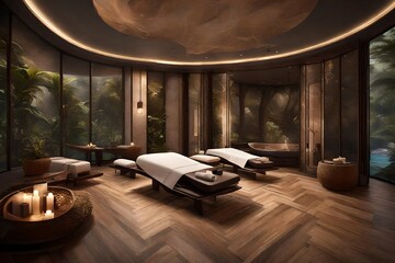 Imagine an AI-generated spa interior for ultimate relaxation and tranquility.  - obrazy, fototapety, plakaty