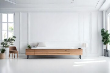 interior white wall room minimalist design.  - obrazy, fototapety, plakaty
