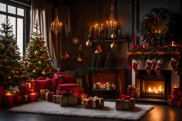 Studio with Scavdin-style Christmas decorations.  - obrazy, fototapety, plakaty