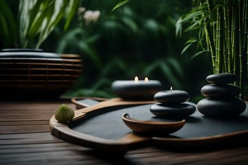 Obraz na płótnie Canvas Generate an AI visualization of a Zen-inspired spa with a minimalist Japanese garden and bamboo accents.