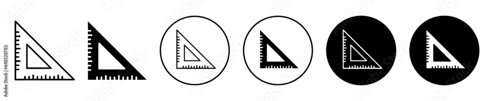 Poster triangle ruler icon. triangular measurement instrument scale symbol. drawing angle measuring protrac