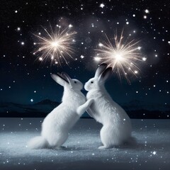 Obraz na płótnie Canvas white rabbit in the night of sky