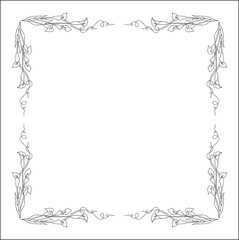 Black and white vegetal ornamental frame with kala flowers, decorative border, corners for greeting cards, banners, business cards, invitations, menus. Isolated vector illustration.